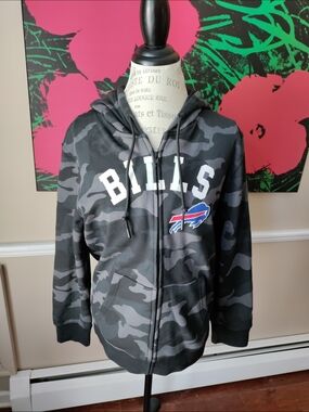 Women's NWOT New Era Black Buffalo Bills NFL Team Apparel Zip-Up Hoodie Size XL